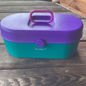 Jheri Redding Vintage Cosmetic Case in Teal, Pink and Purple